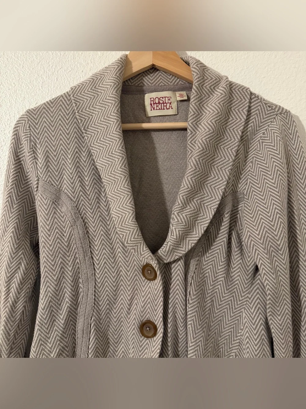 Anthropologie Rosie Neira Herringbone Knit Blazer 88% Cotton Size Large